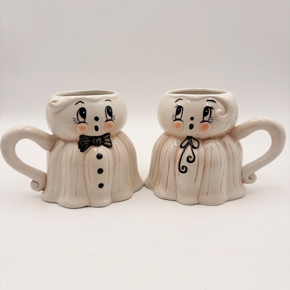 Johanna Parker Design Halloween Ghost Mugs Set of 2 Vintage Style Ceramic
